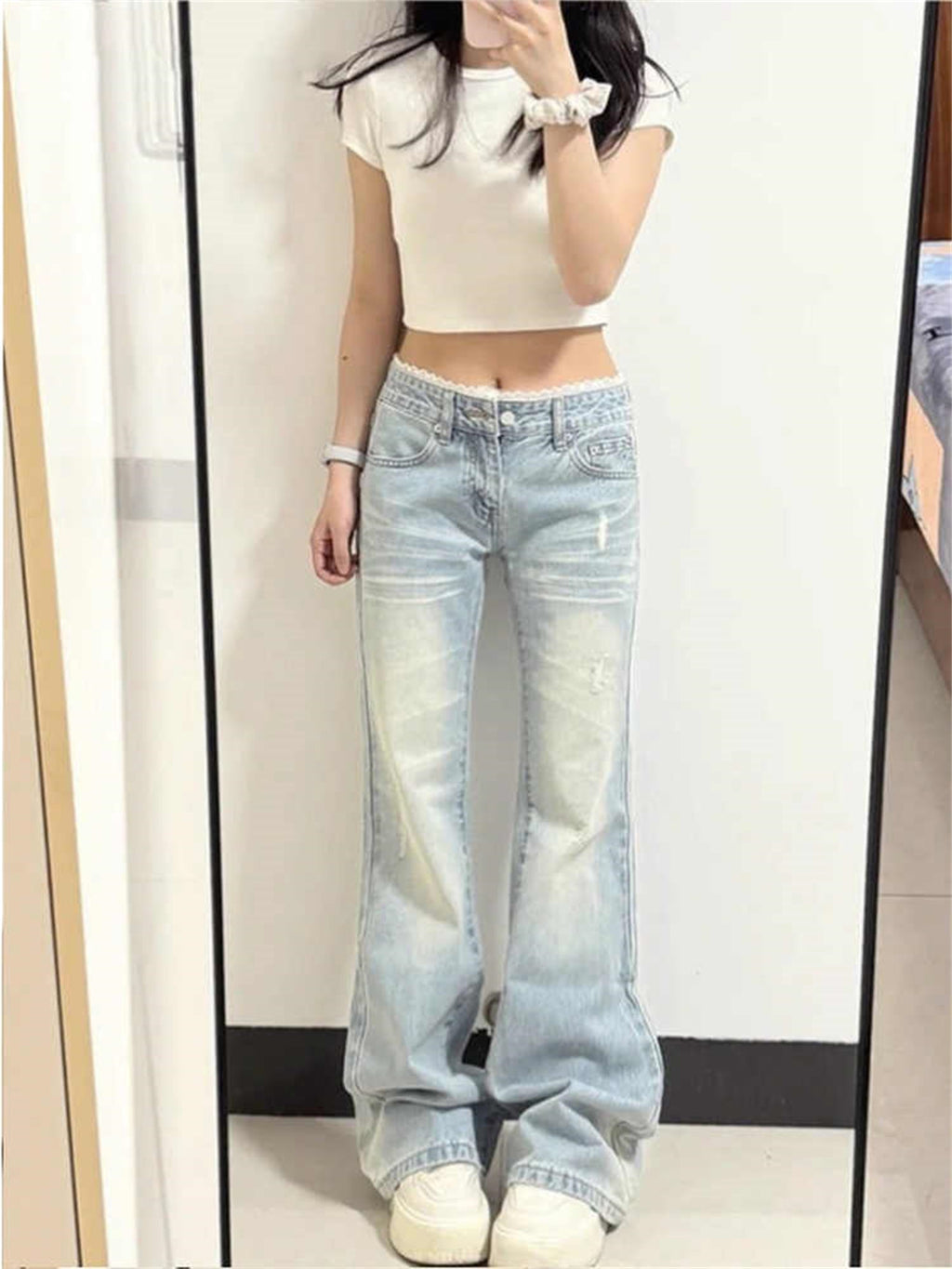 Women's Washed Slim Flared Trousers