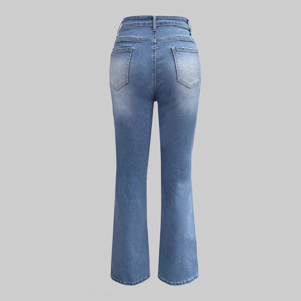 Womens High-Waisted Button-Front Straight Jeans