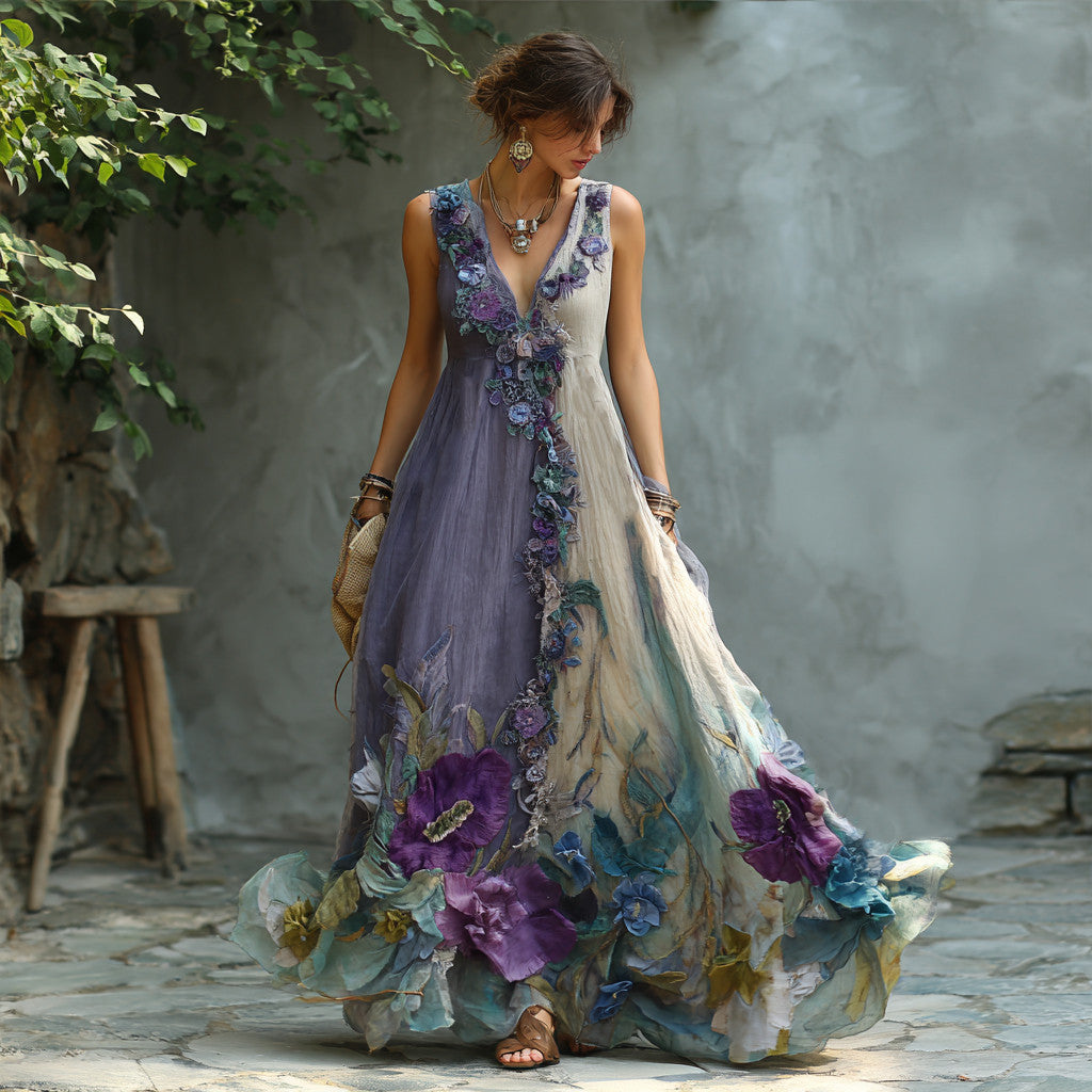 Plus Size Women's Loose White Match Deep V-neck Sleeveless Dress