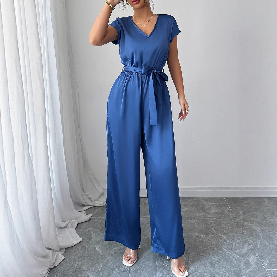 Fashion Wind Deep V High-waisted Wide-leg Jumpsuit Women's Clothing