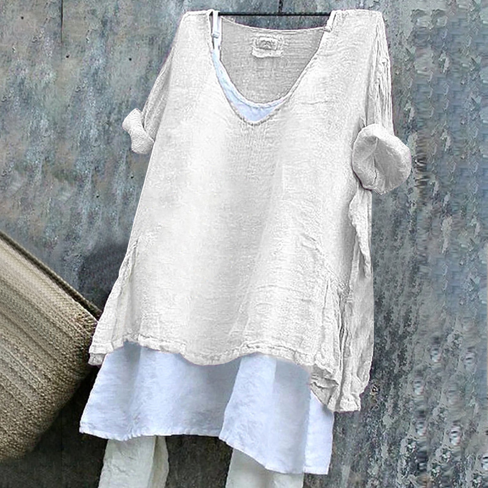 Women's V-neck Short Sleeve Printed Top Excluding Linin