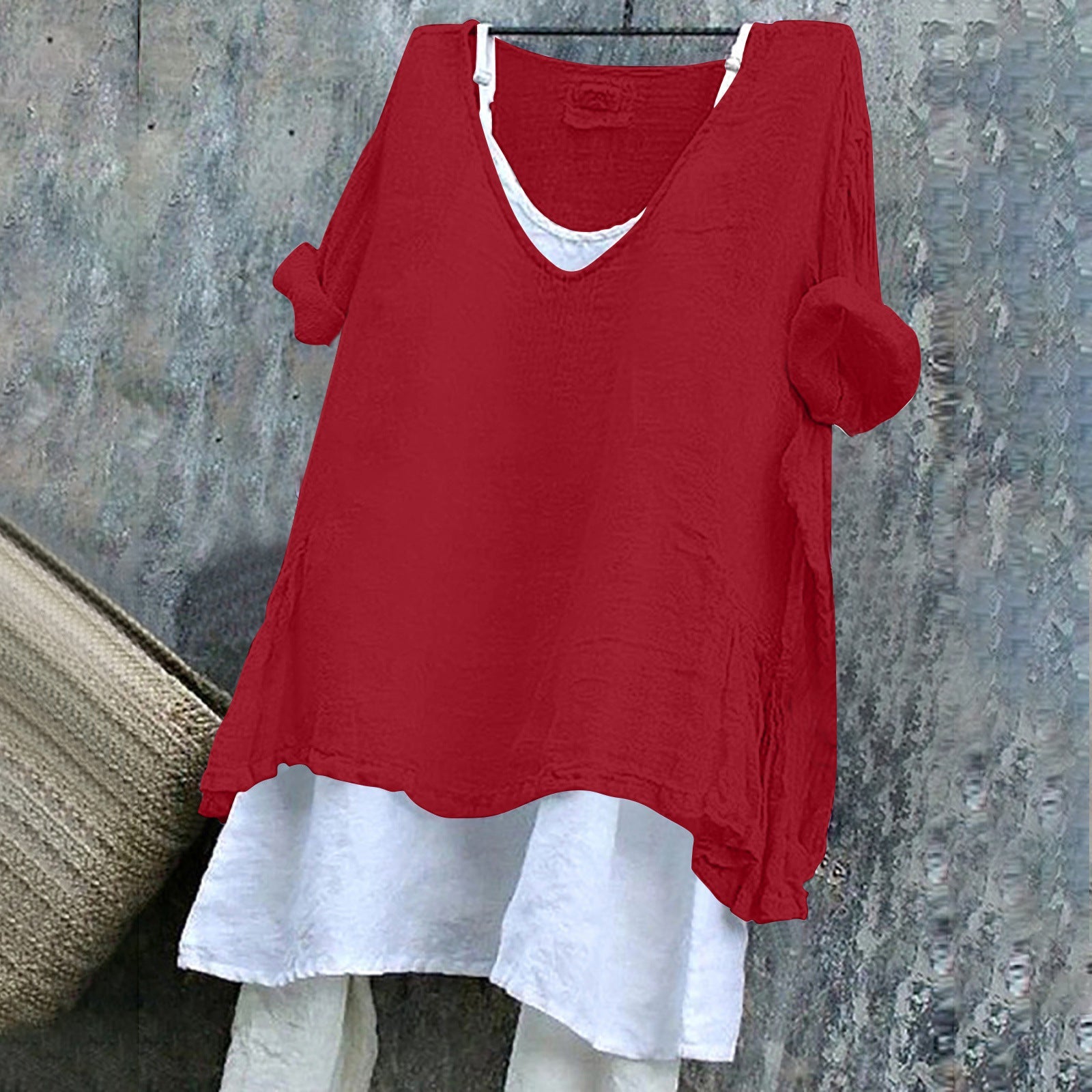 Women's V-neck Short Sleeve Printed Top Excluding Linin