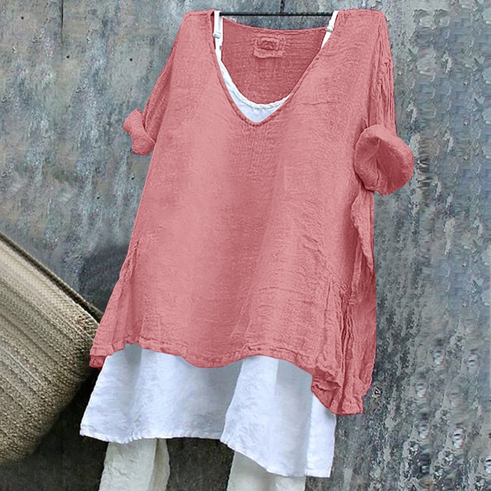 Women's V-neck Short Sleeve Printed Top Excluding Linin