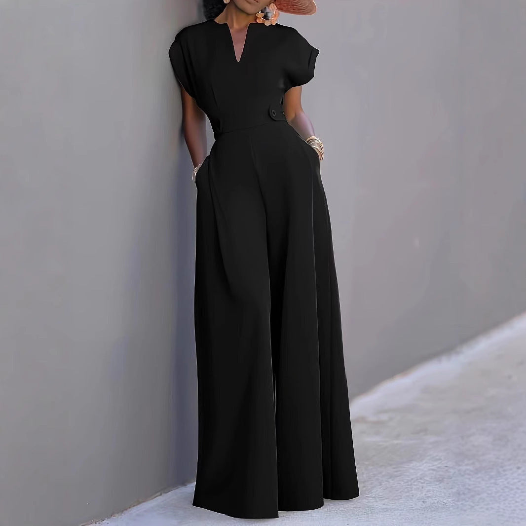 Graceful And Fashionable Solid Color High Waist Wide Leg Pants