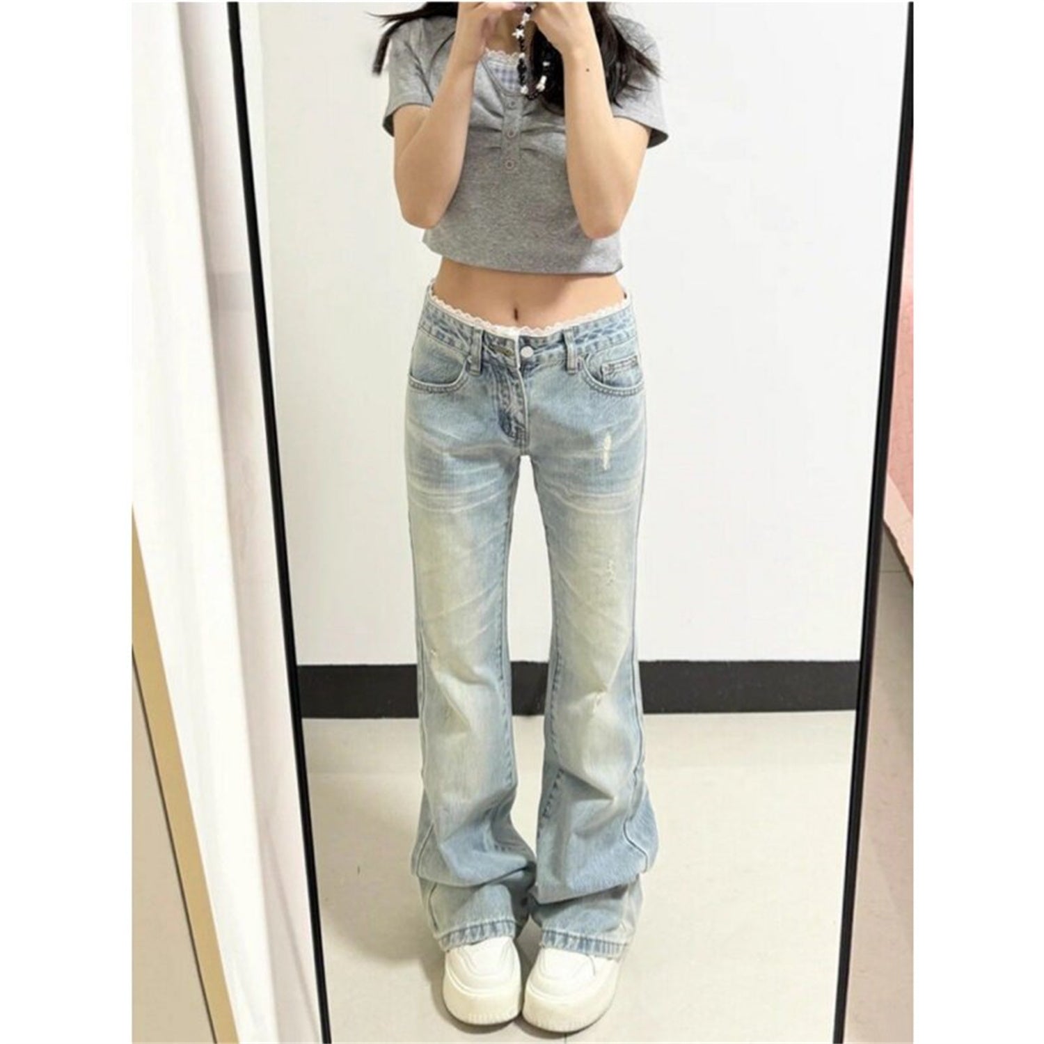 Women's Washed Slim Flared Trousers