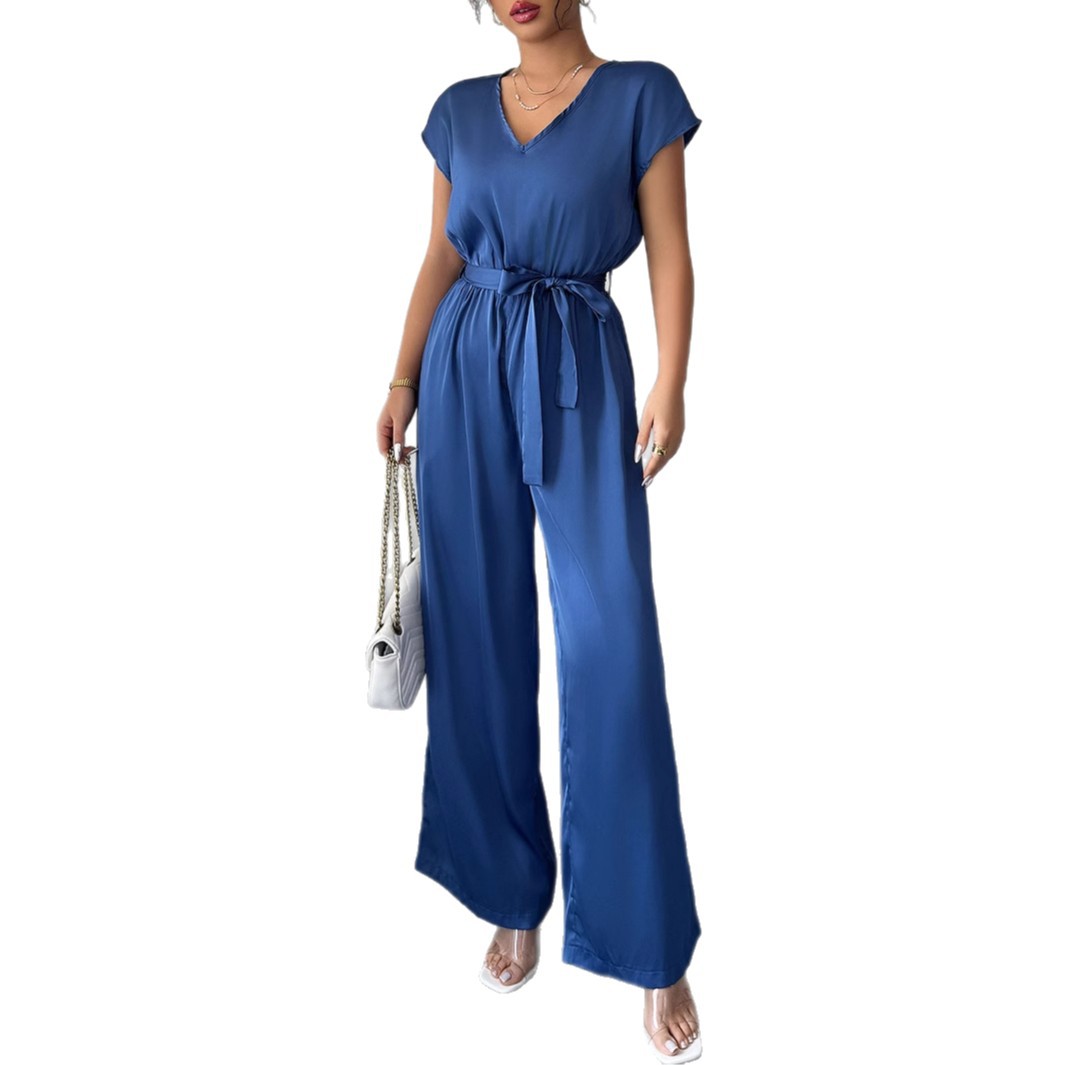 Fashion Wind Deep V High-waisted Wide-leg Jumpsuit Women's Clothing