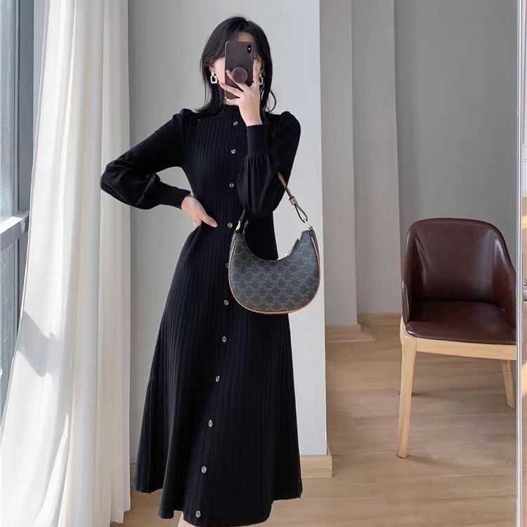 AutumnWinter Knitted Mock Neck Long Sleeve Dress
