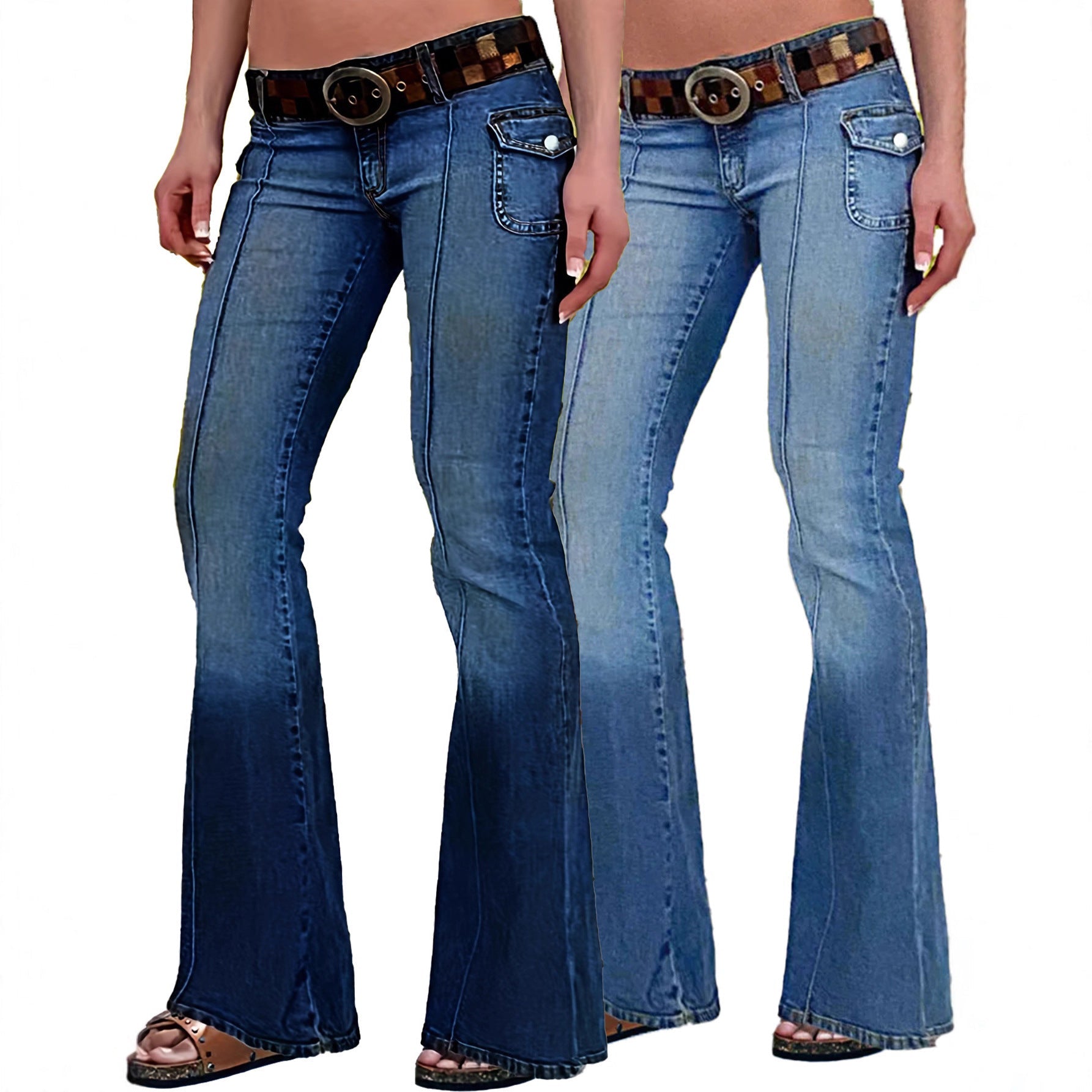 Womens High-Waisted Retro Flared Denim Jeans