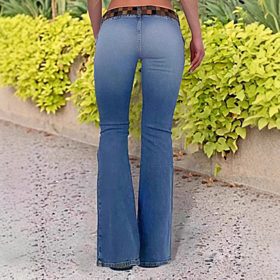 Womens High-Waisted Retro Flared Denim Jeans