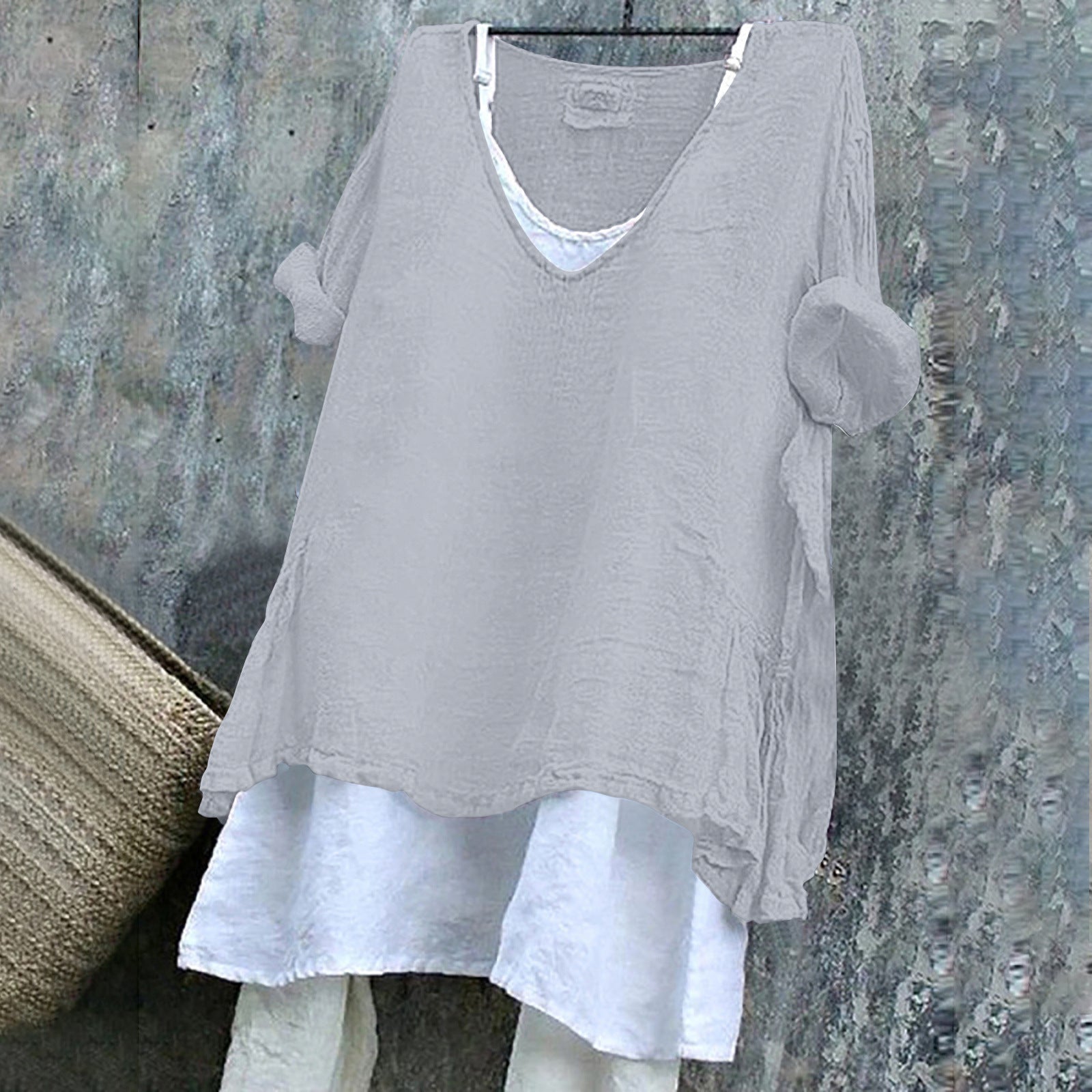 Women's V-neck Short Sleeve Printed Top Excluding Linin