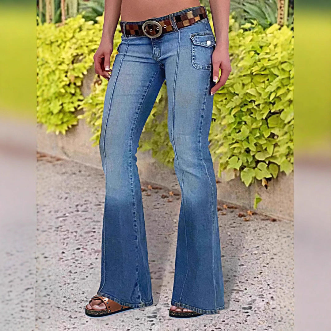 Womens High-Waisted Retro Flared Denim Jeans