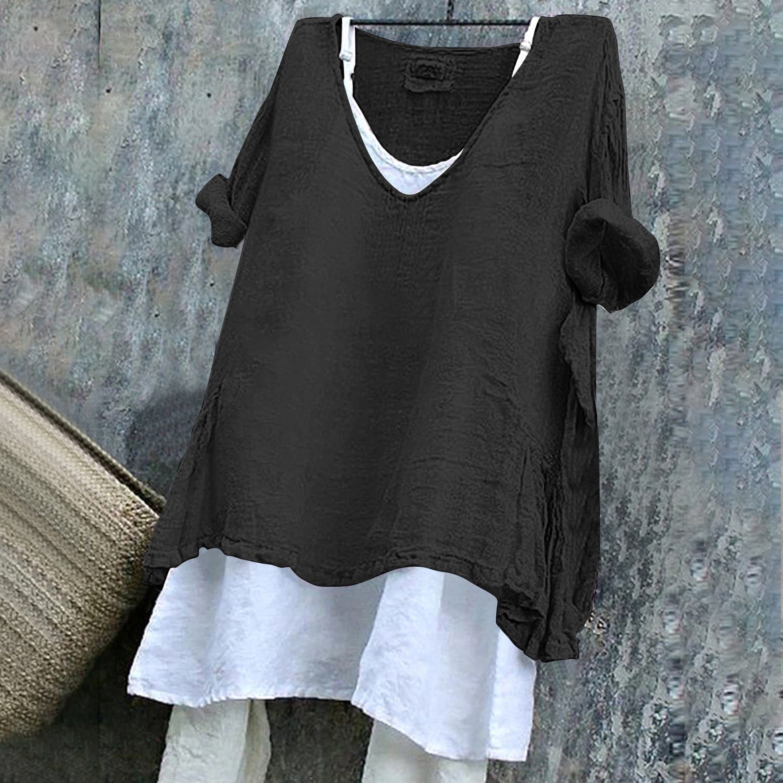 Women's V-neck Short Sleeve Printed Top Excluding Linin