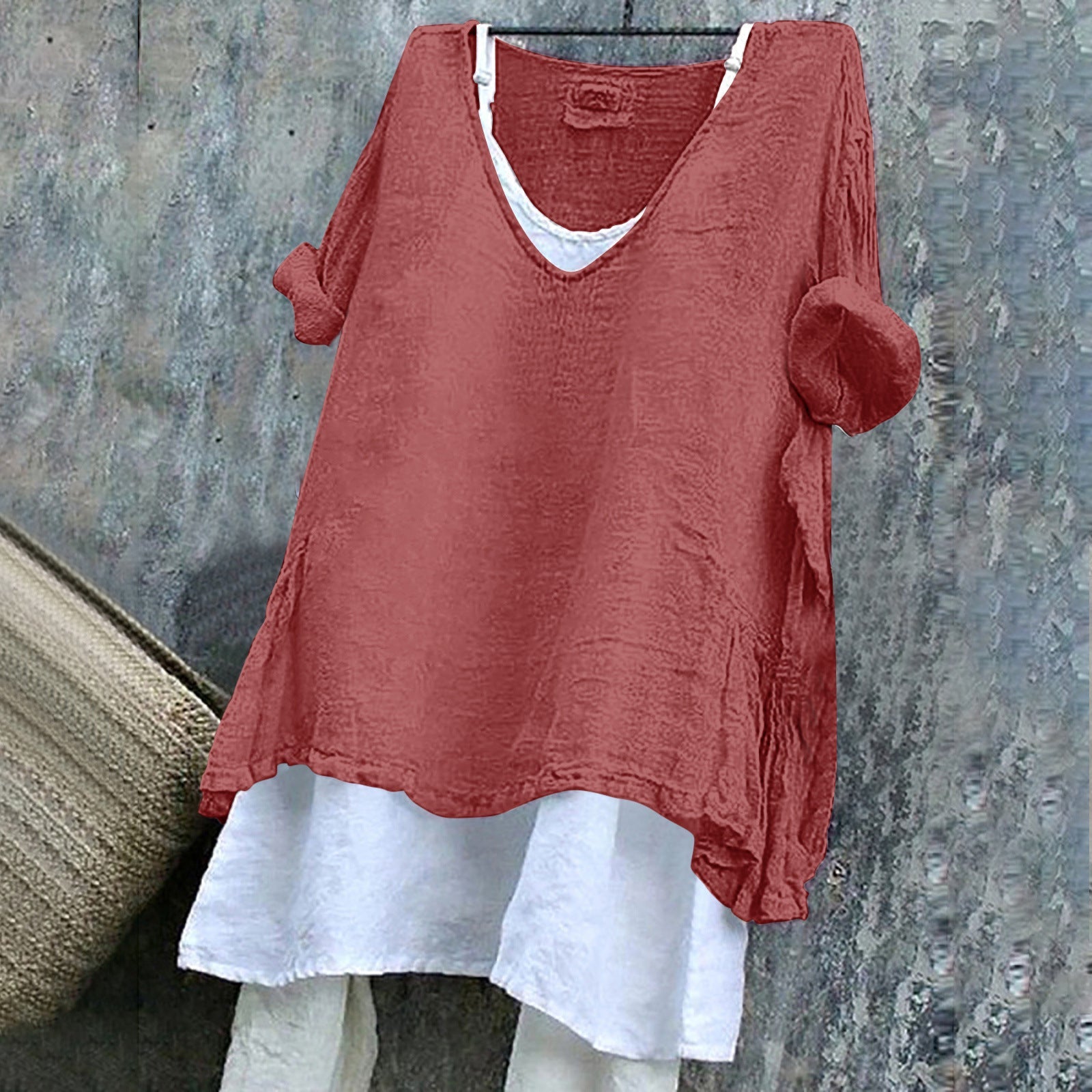 Women's V-neck Short Sleeve Printed Top Excluding Linin