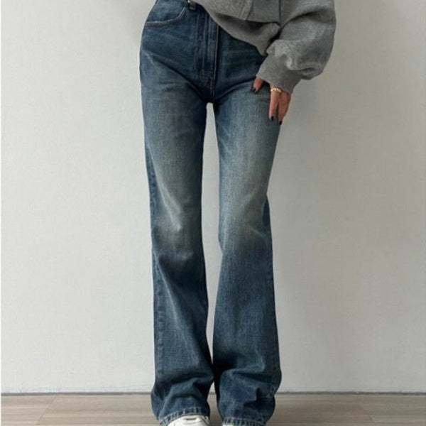 Flared Denim Jeans For Women Straight  Loose-fit Pants Retro