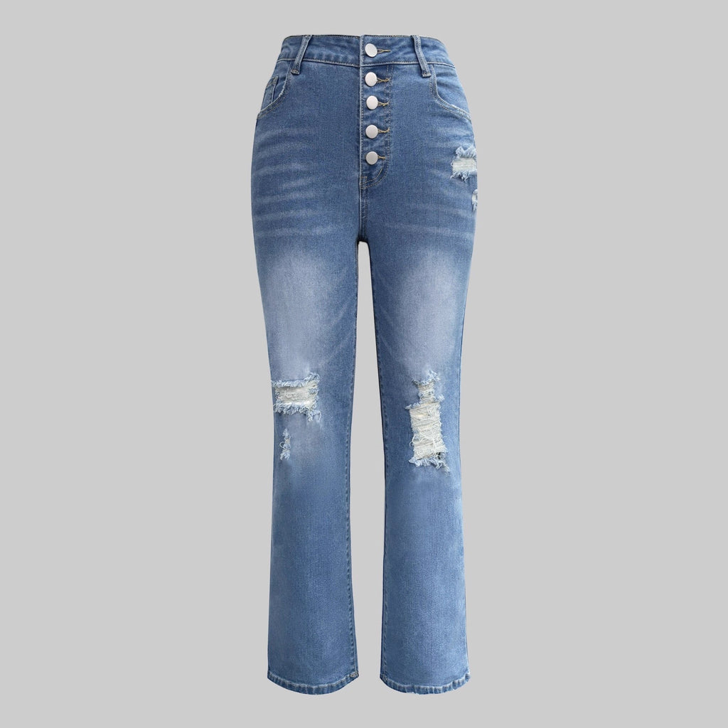 Womens High-Waisted Button-Front Straight Jeans