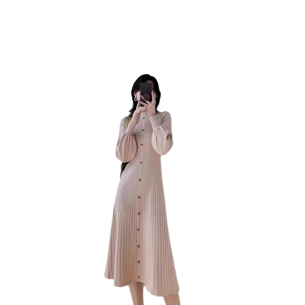 AutumnWinter Knitted Mock Neck Long Sleeve Dress