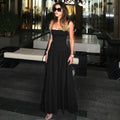 Off-neck Pleated Stitching High Waist Slimming Solid Color Sling Dress