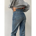 Flared Denim Jeans For Women Straight  Loose-fit Pants Retro