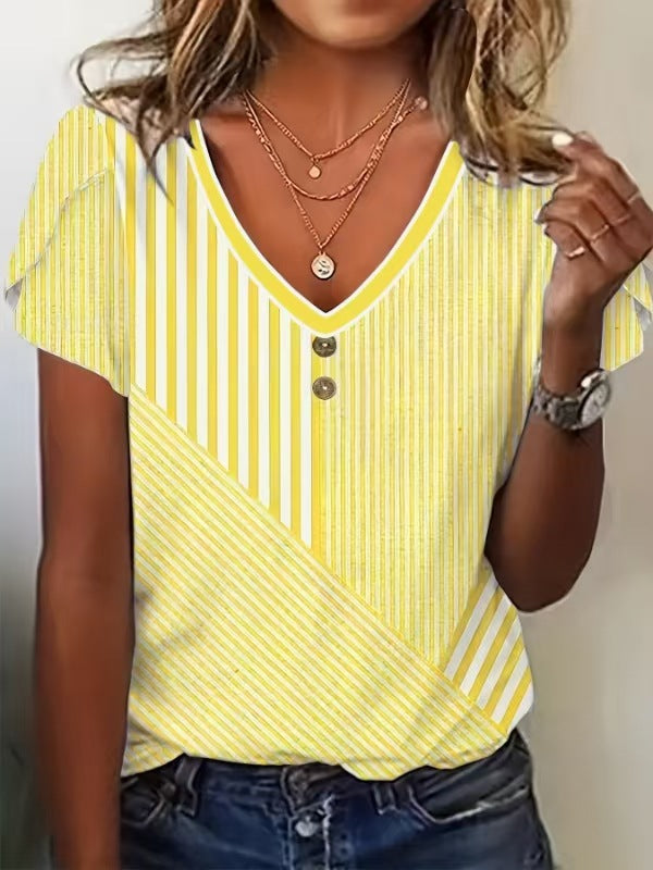 Women's Striped Button-up Short Sleeve Top