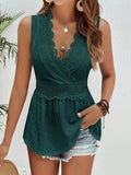 Women's Solid Color Sleeveless Lace Trim Top