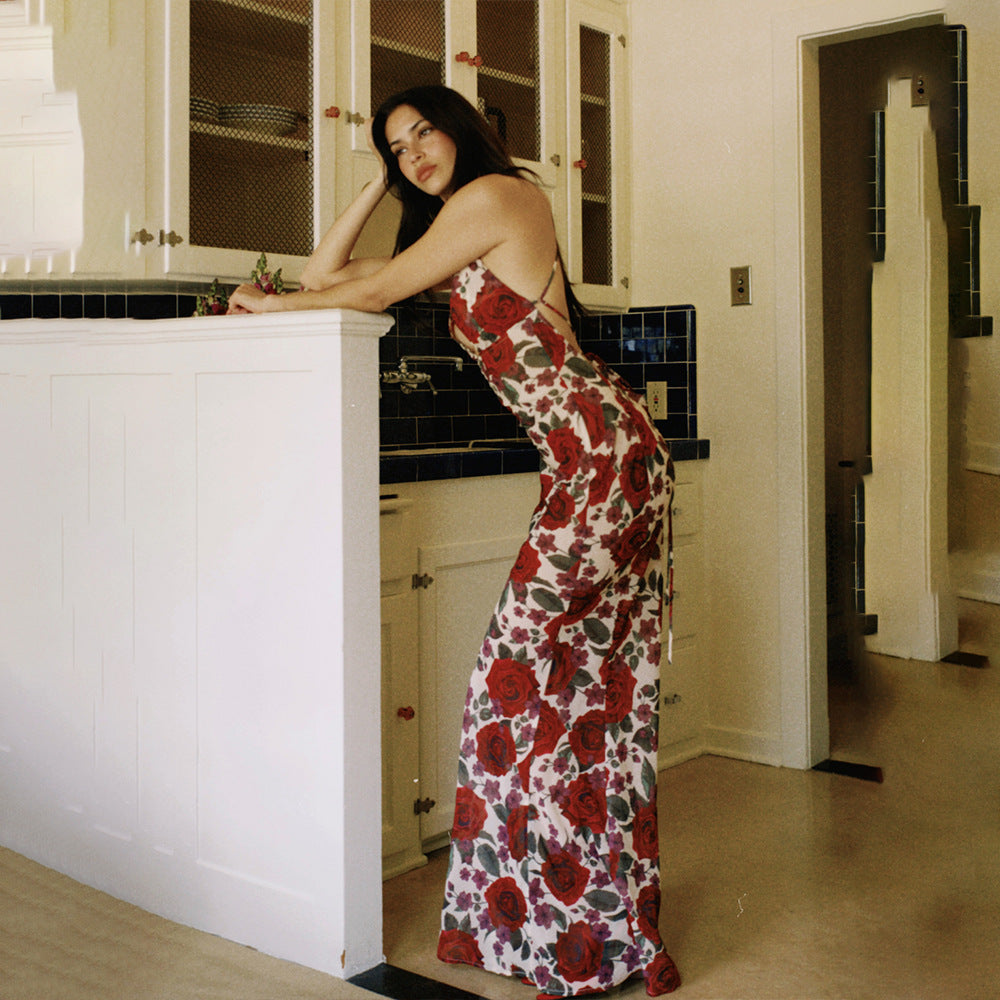 Strapless Sleeveless Dress With A Sexy Fashionable Print And A Bold Open Back Design